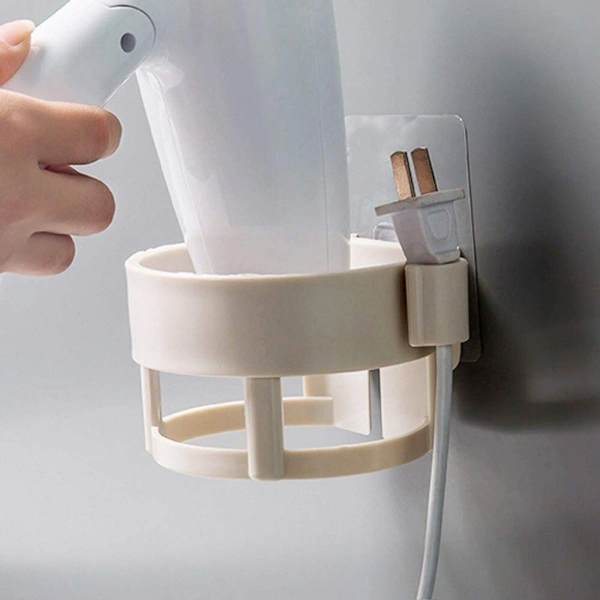 Plastic Self Adhesive Hair Dryer Holder Bathroom Wall Storage Shelf Organizer Stand, (Multi Color) - 1 Pc 